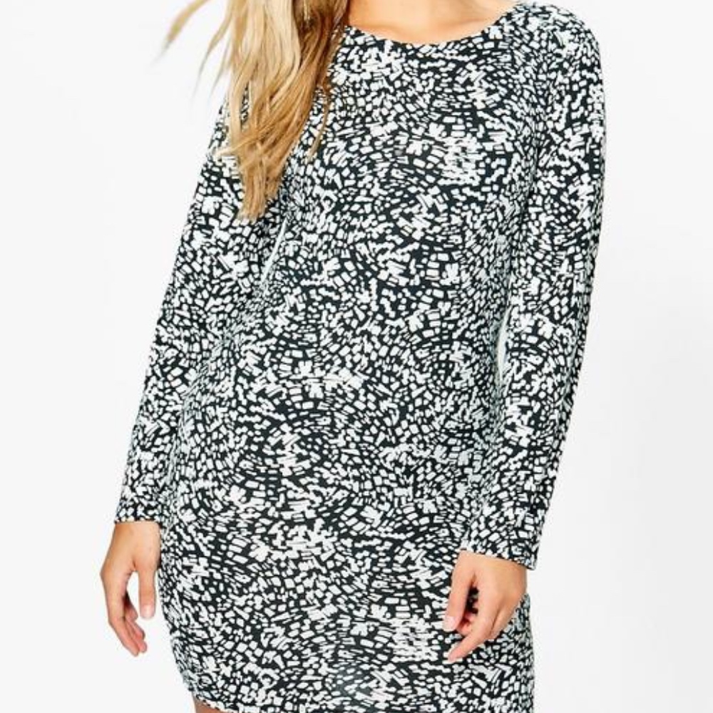 Boohoo Abstract Bodycon Dress EUC